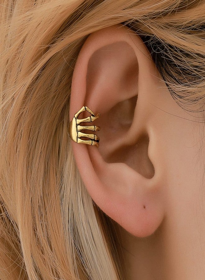 DOLLESS Halloween Skeleton Hand Ear Cuffs Gothic Skull Finger Ear Cuffs Clip Earrings for Women Halloween Theme Party (Silver) - Image 3